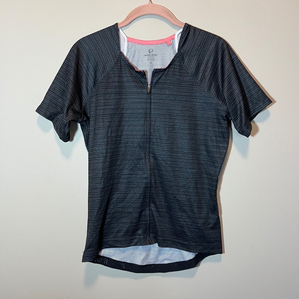 Pearl Izumi Women's Gray Black Striped Full Zip Cycling Jersey Medium